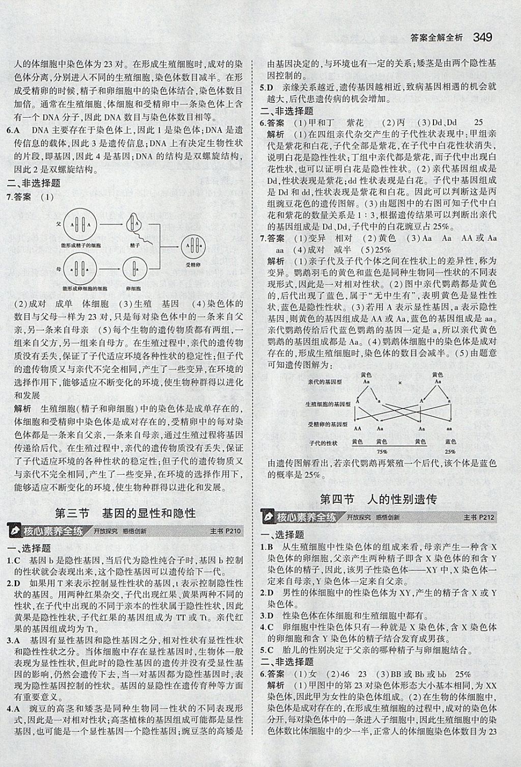 2018年5年中考3年模拟八年级加中考生物人教版 参考答案第53页