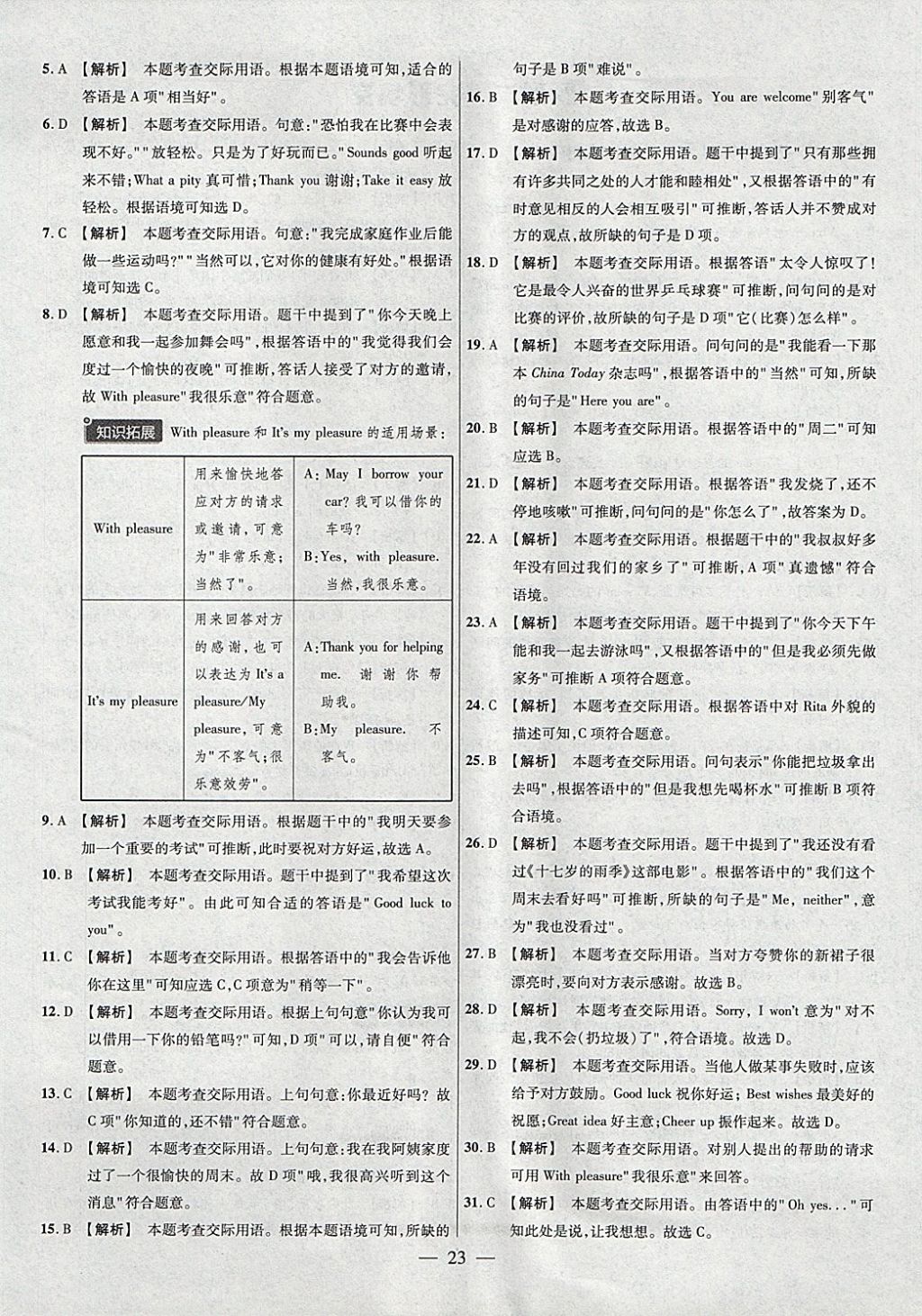 2018年金考卷全國各省市中考真題分類訓(xùn)練英語第6年第6版 參考答案第23頁