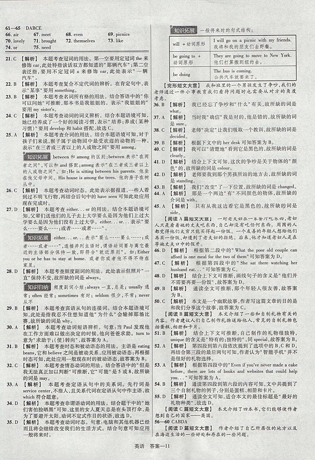 2018年金考卷河南中考45套匯編英語第9年第9版 參考答案第11頁