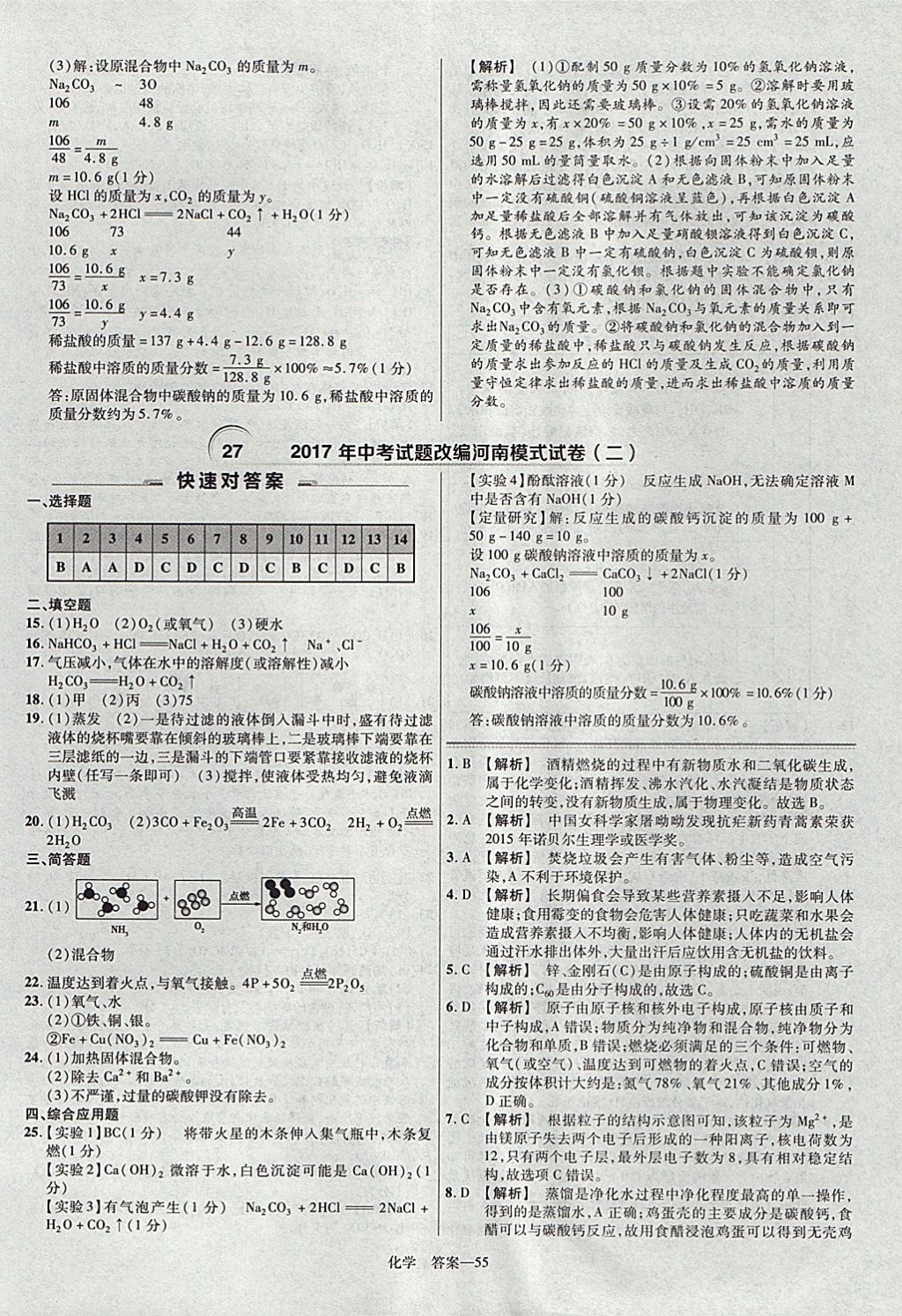 2018年金考卷河南中考45套匯編化學(xué)第9年第9版 參考答案第55頁