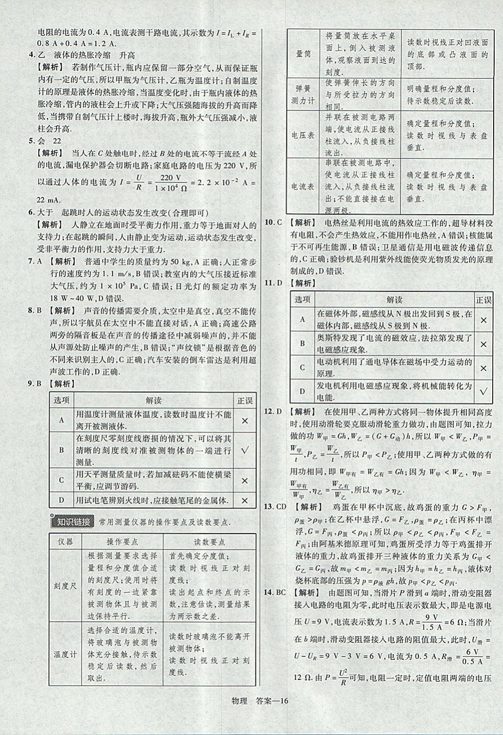 2018年金考卷河南中考45套匯編物理第9年第9版 參考答案第16頁