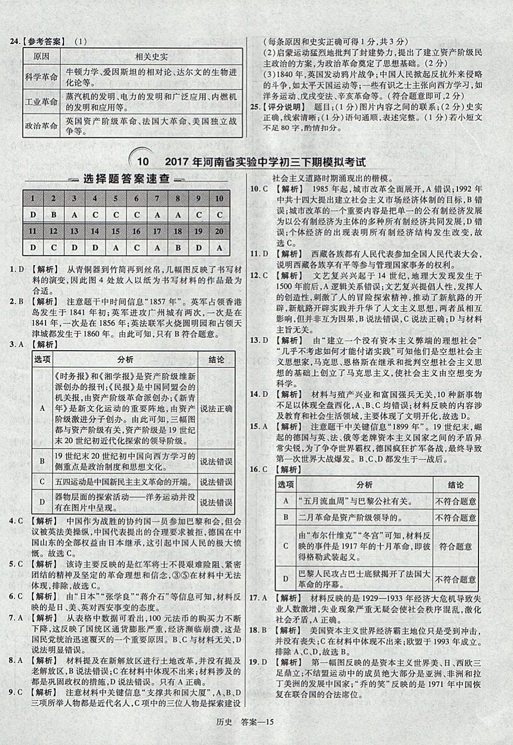 2018年金考卷河南中考45套匯編歷史第9年第9版 參考答案第15頁