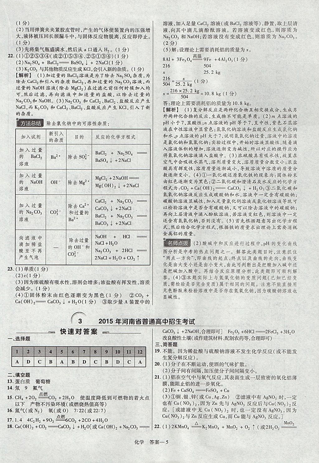 2018年金考卷河南中考45套匯編化學(xué)第9年第9版 參考答案第5頁