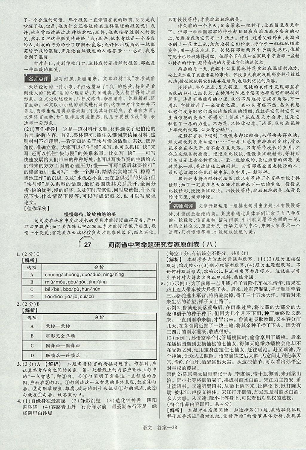 2018年金考卷河南中考45套匯編語(yǔ)文第9年第9版 參考答案第38頁(yè)