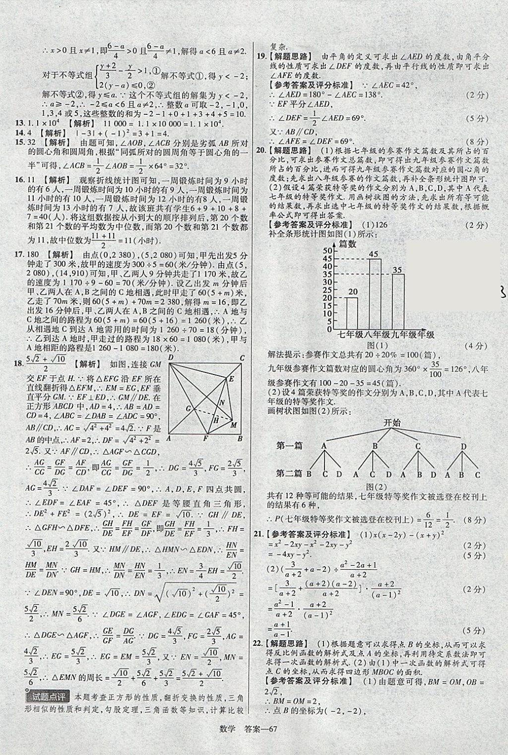 2018年金考卷湖北中考45套汇编数学第13年第13版 参考答案第67页