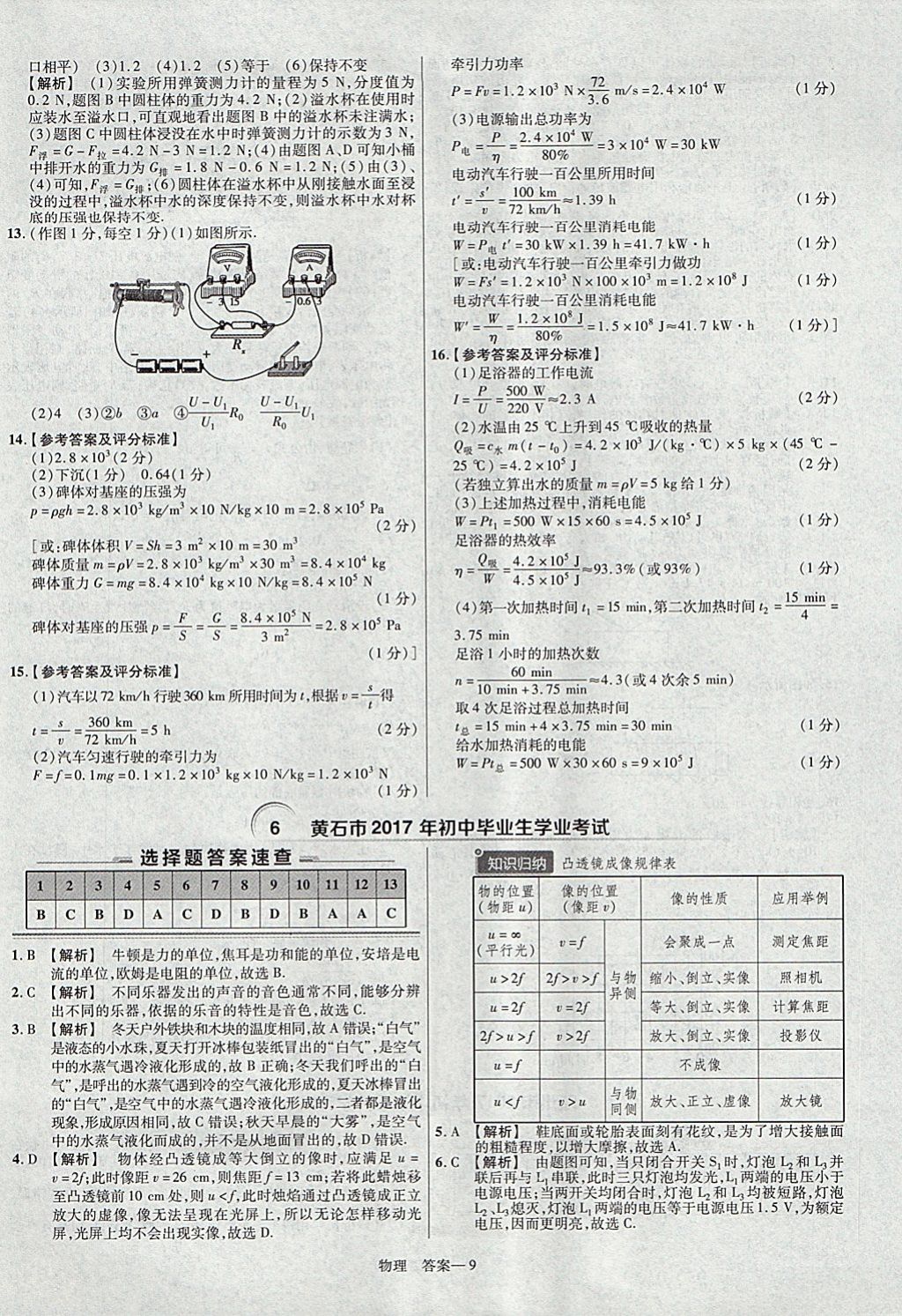 2018年金考卷湖北中考45套匯編物理第13年第13版 參考答案第9頁(yè)