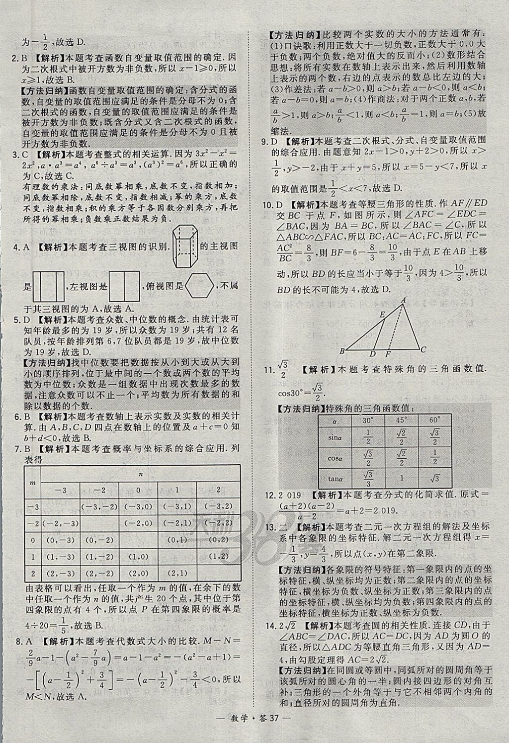 2018年天利38套牛皮卷浙江省中考试题精粹数学 参考答案第37页