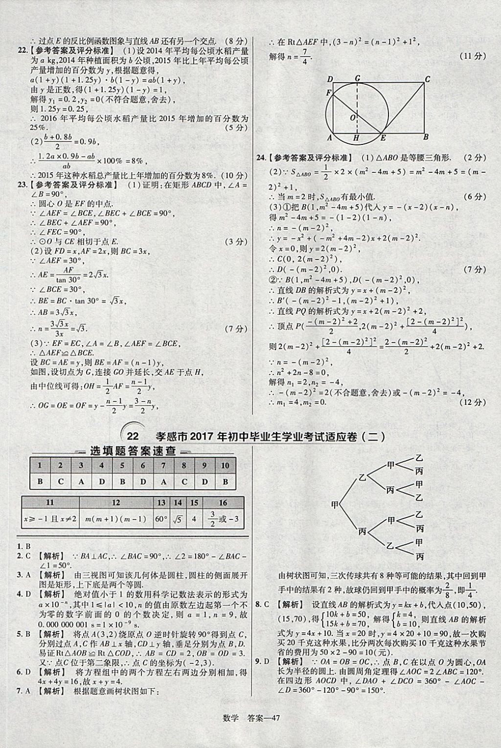 2018年金考卷湖北中考45套汇编数学第13年第13版 参考答案第47页