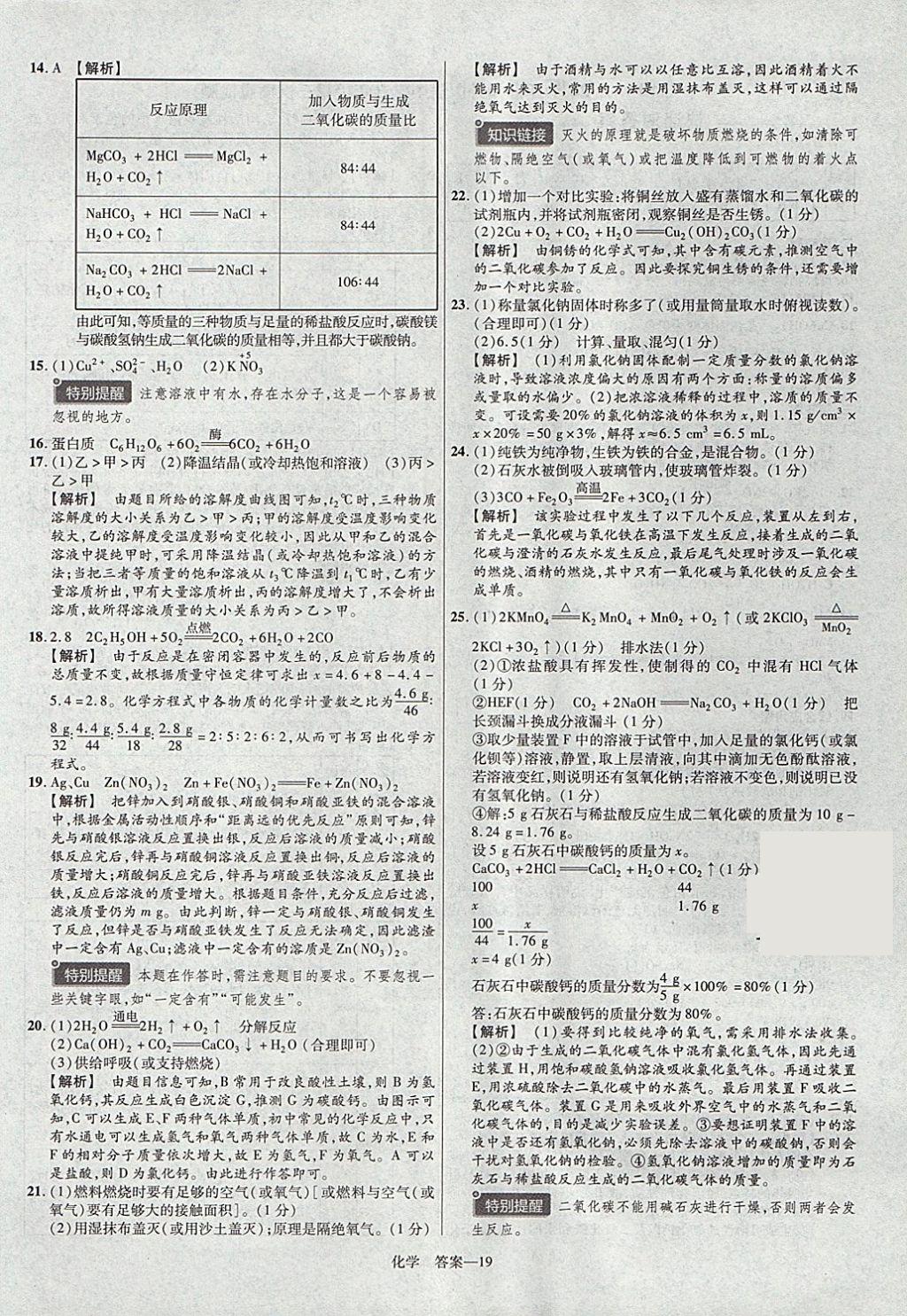 2018年金考卷河南中考45套匯編化學(xué)第9年第9版 參考答案第19頁(yè)