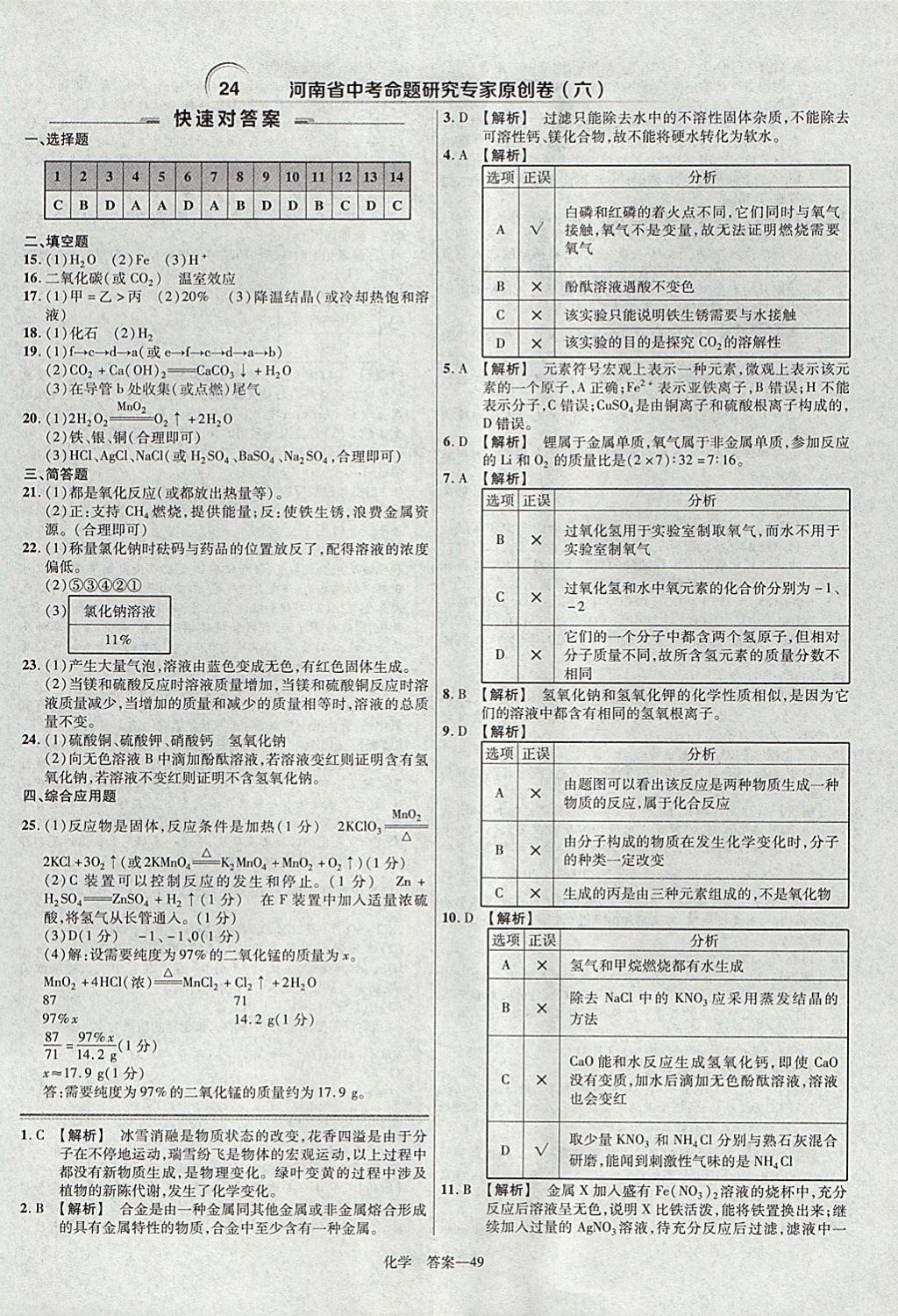 2018年金考卷河南中考45套匯編化學第9年第9版 參考答案第49頁