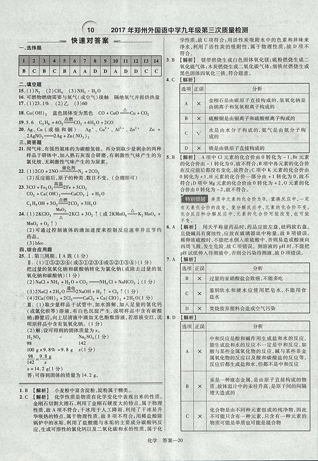 2018年金考卷河南中考45套匯編化學第9年第9版 參考答案第20頁