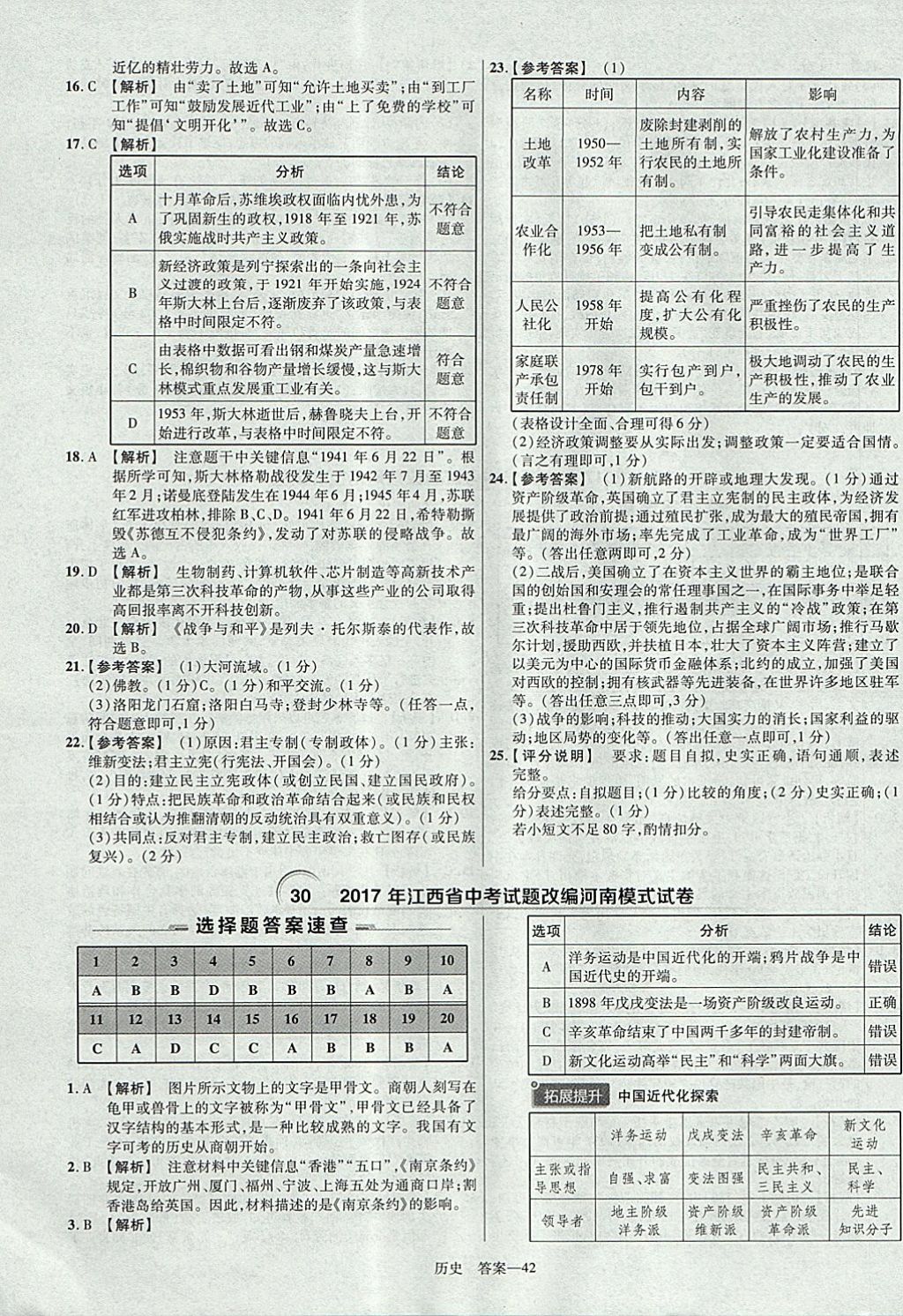 2018年金考卷河南中考45套匯編歷史第9年第9版 參考答案第42頁