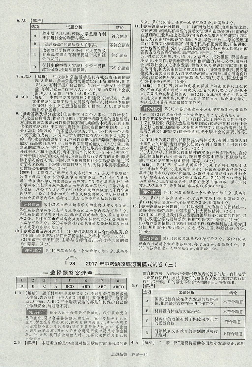 2018年金考卷河南中考45套匯編政治第9年第9版 參考答案第45頁