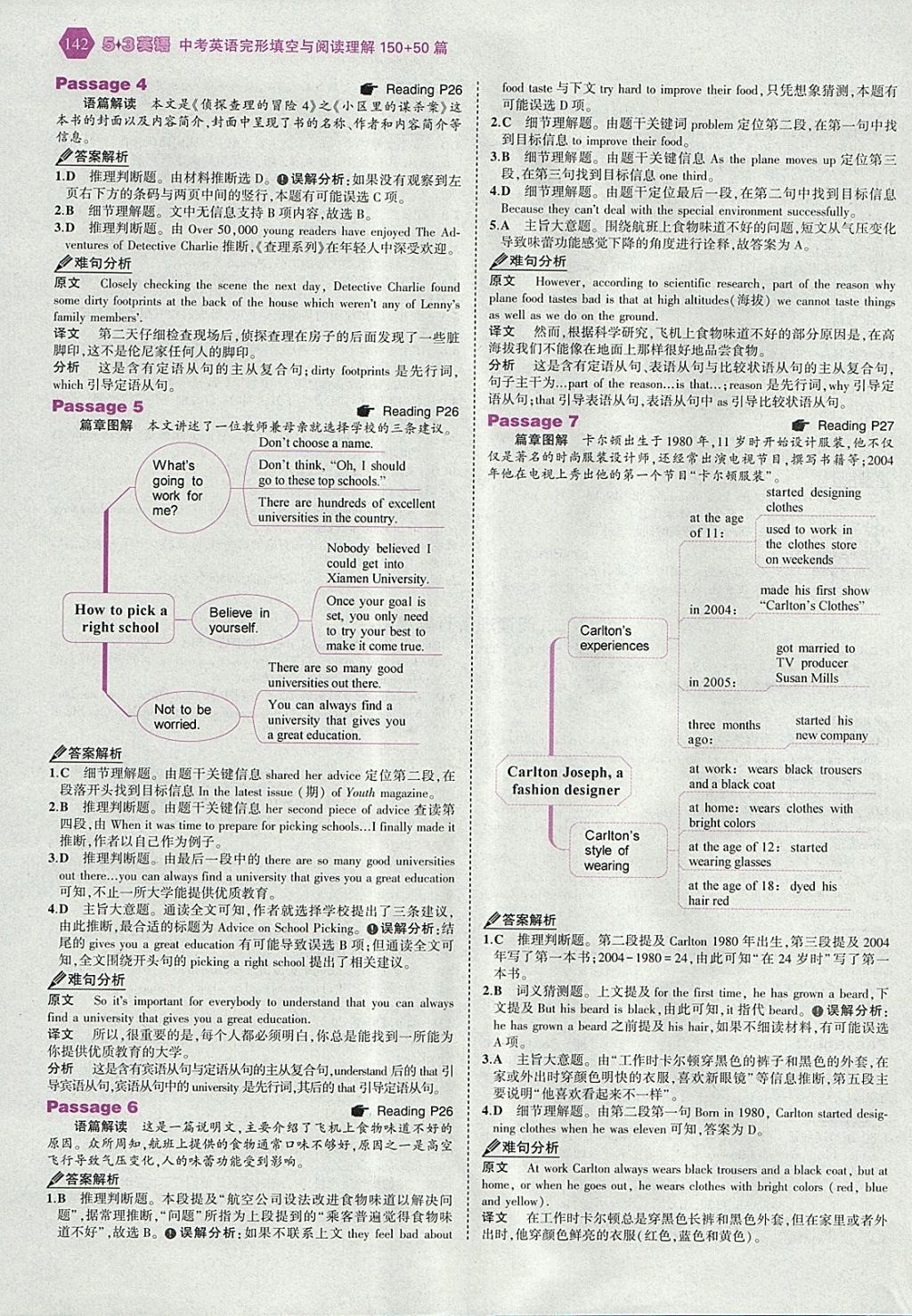 2018年53English中考英語完形填空與閱讀理解150加50篇 參考答案第8頁