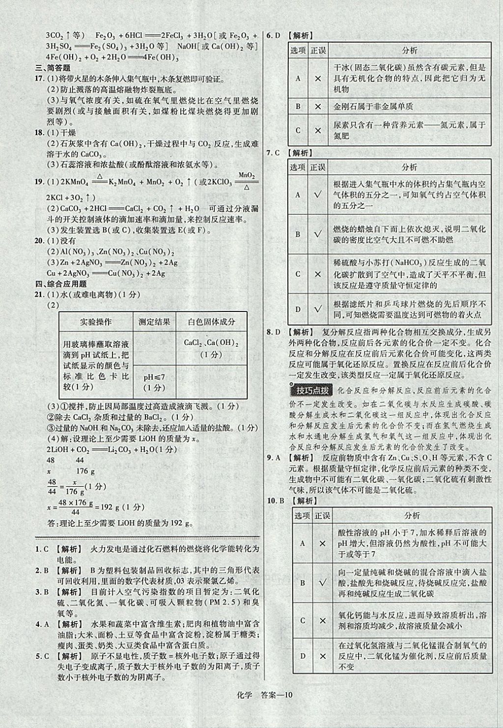 2018年金考卷河南中考45套匯編化學第9年第9版 參考答案第10頁