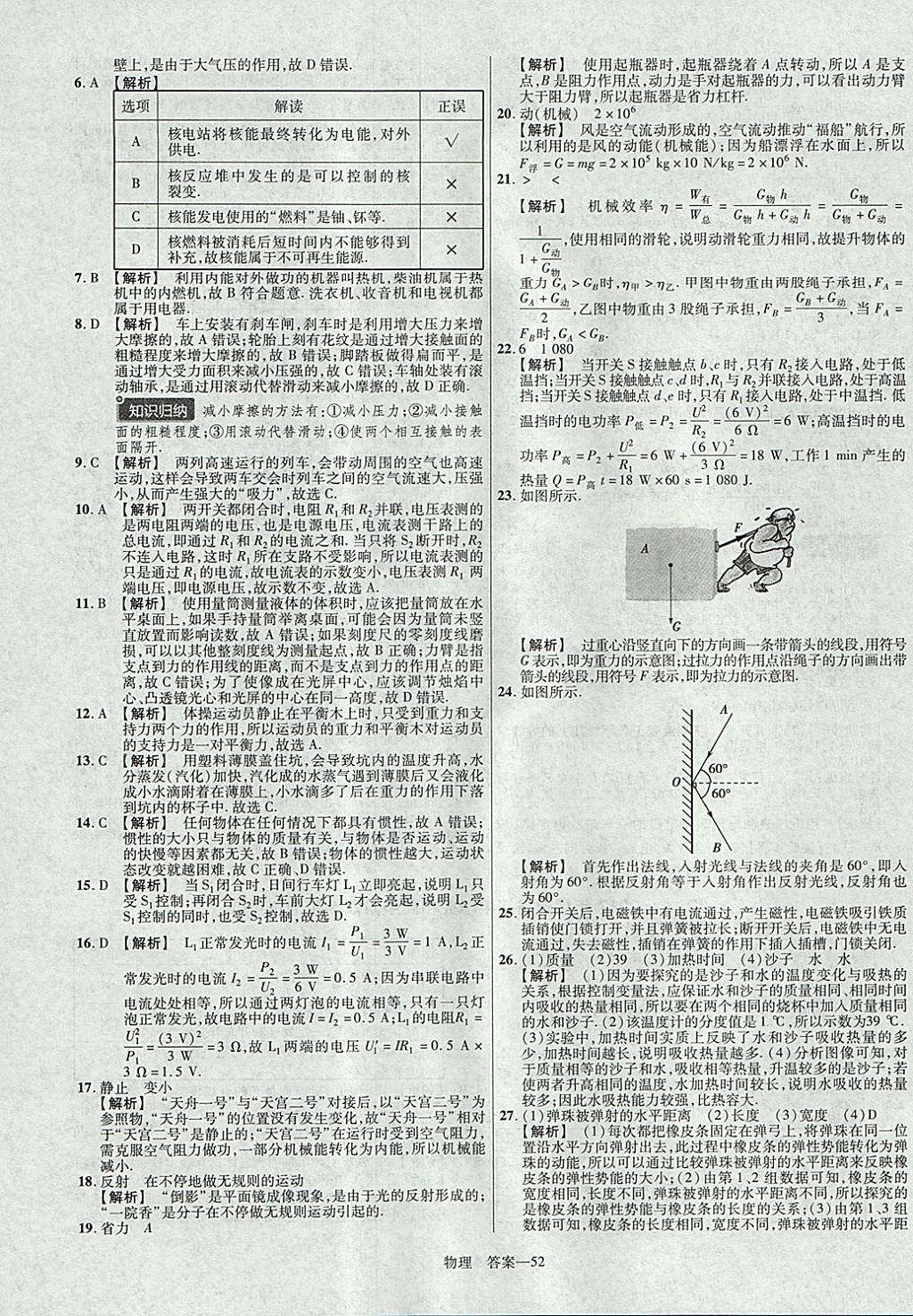 2018年金考卷湖北中考45套匯編物理第13年第13版 參考答案第52頁