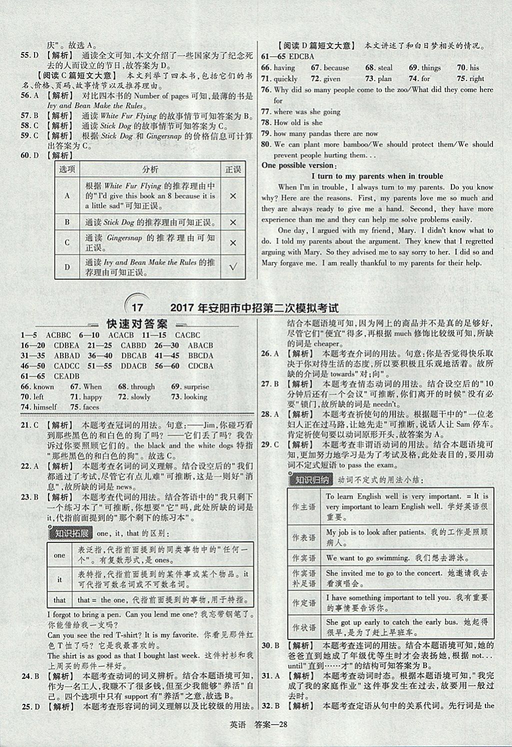 2018年金考卷河南中考45套匯編英語第9年第9版 參考答案第28頁