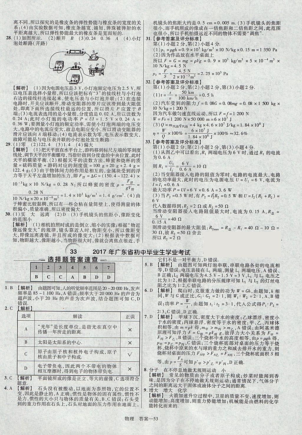 2018年金考卷湖北中考45套汇编物理第13年第13版&nbsp;参考答案第53页