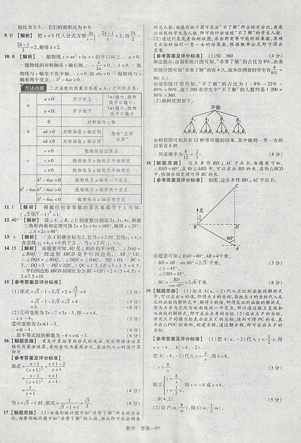 2018年金考卷湖北中考45套汇编数学第13年第13版 参考答案第97页