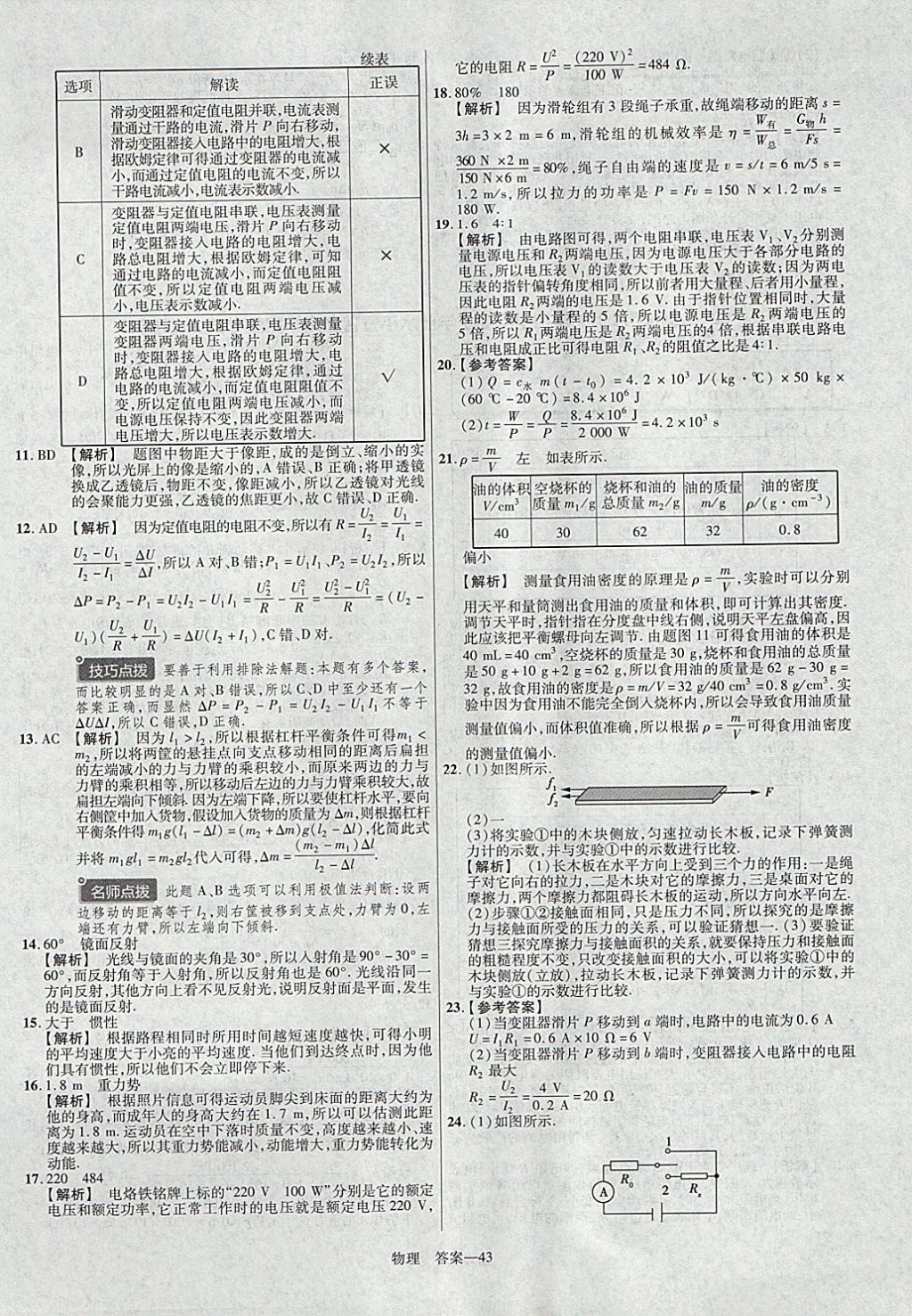 2018年金考卷湖北中考45套匯編物理第13年第13版 參考答案第43頁(yè)