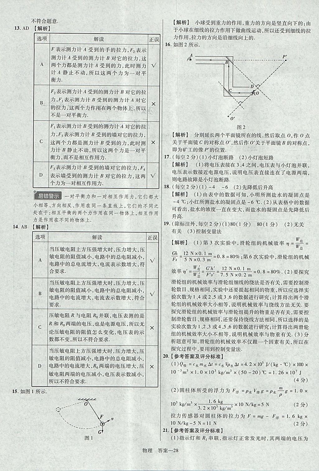 2018年金考卷河南中考45套汇编物理第9年第9版 参考答案第28页