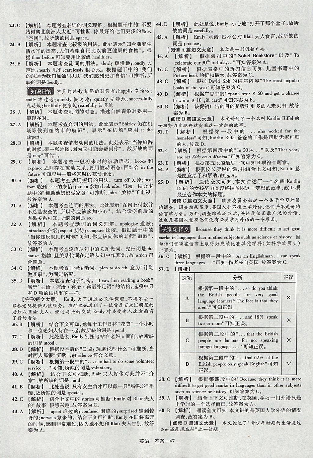 2018年金考卷河南中考45套匯編英語第9年第9版 參考答案第47頁