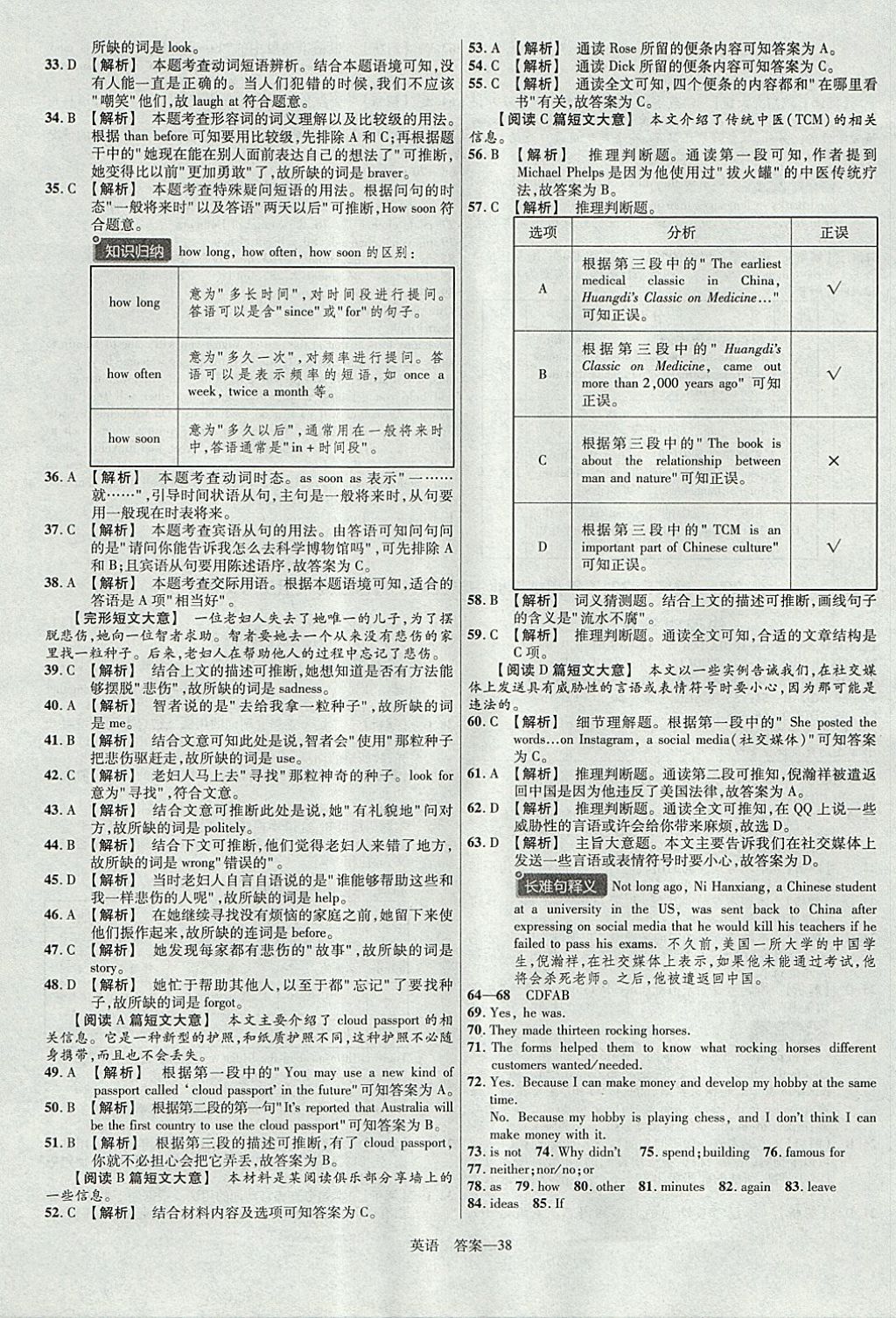 2018年金考卷湖北中考45套匯編英語第13年第13版 參考答案第38頁