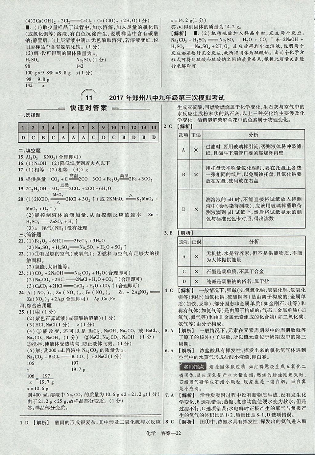 2018年金考卷河南中考45套匯編化學第9年第9版 參考答案第22頁