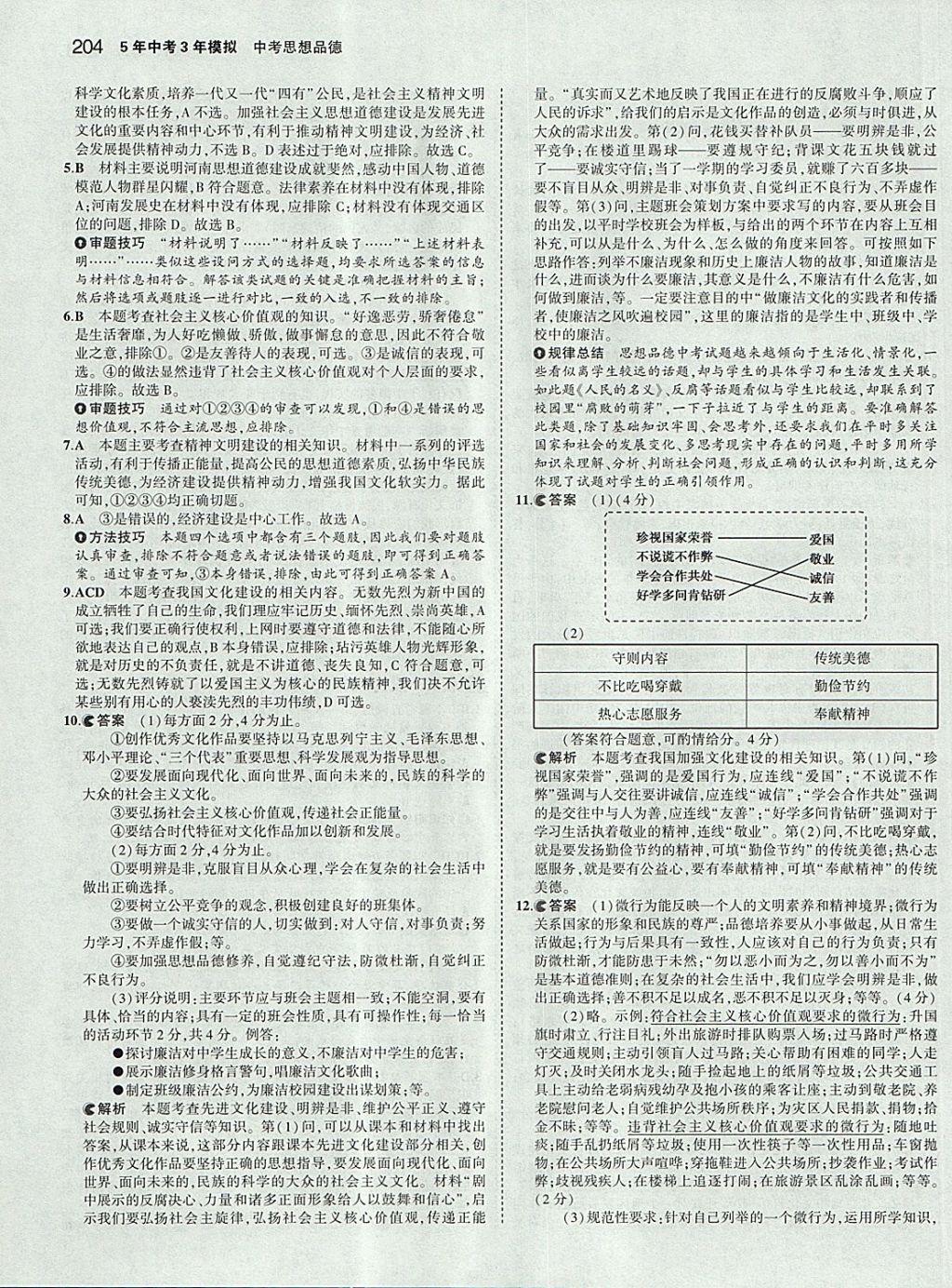 2018年5年中考3年模拟中考思想品德学生用书 参考答案第46页