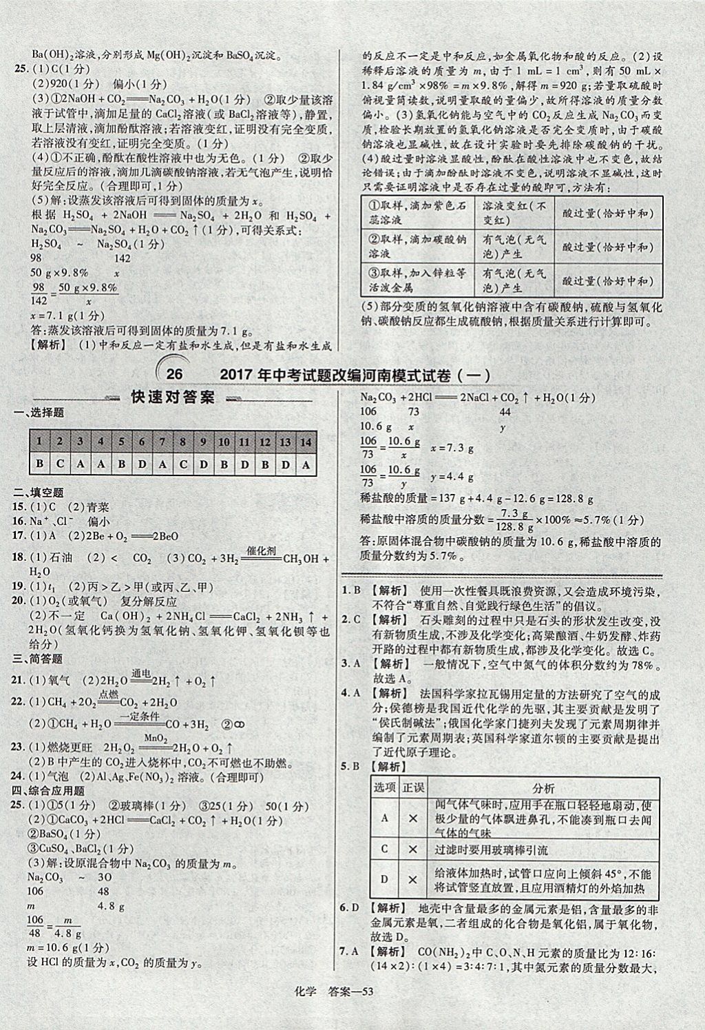 2018年金考卷河南中考45套匯編化學(xué)第9年第9版 參考答案第53頁