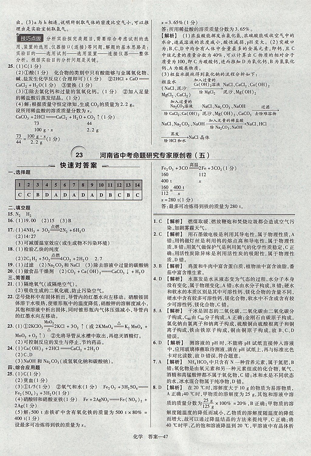 2018年金考卷河南中考45套匯編化學(xué)第9年第9版 參考答案第47頁