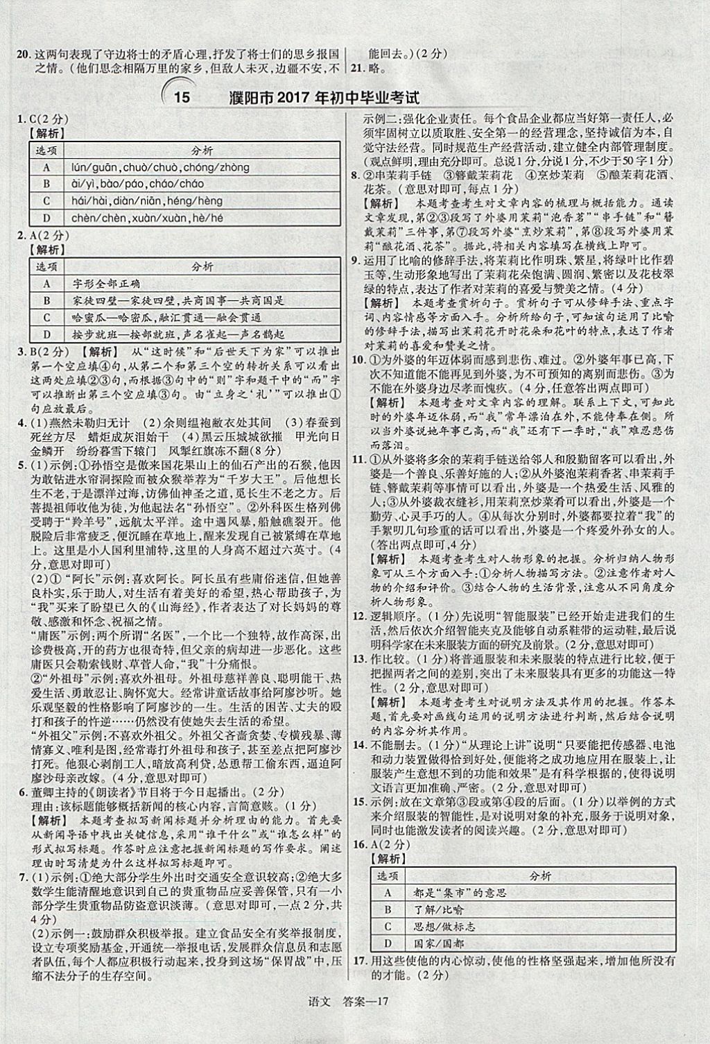 2018年金考卷河南中考45套匯編語文第9年第9版 參考答案第17頁