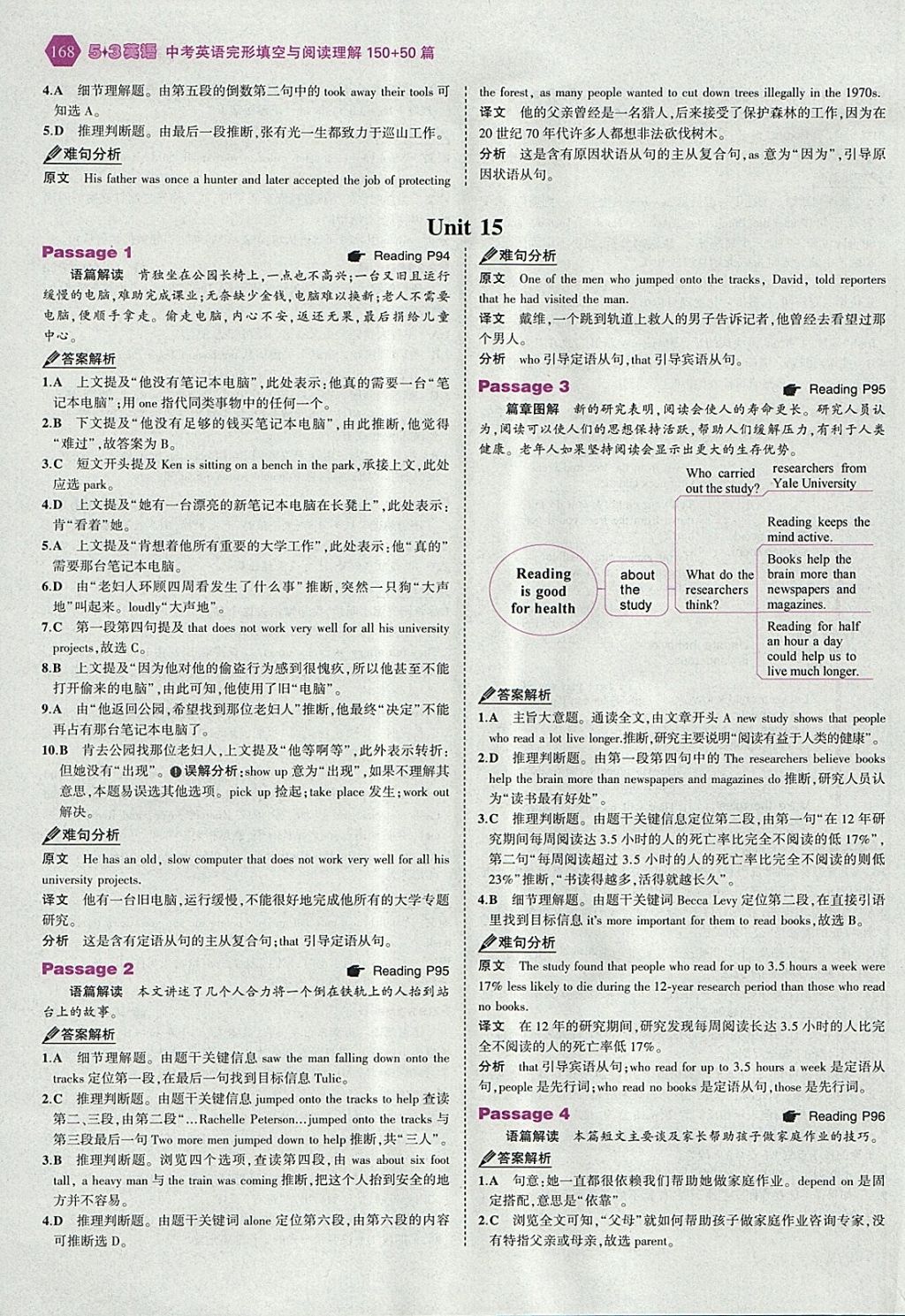 2018年53English中考英語(yǔ)完形填空與閱讀理解150加50篇 參考答案第34頁(yè)