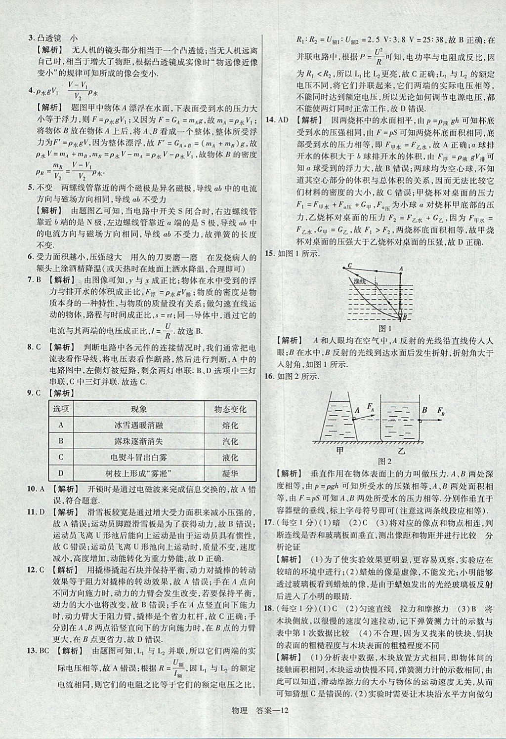 2018年金考卷河南中考45套汇编物理第9年第9版 参考答案第12页