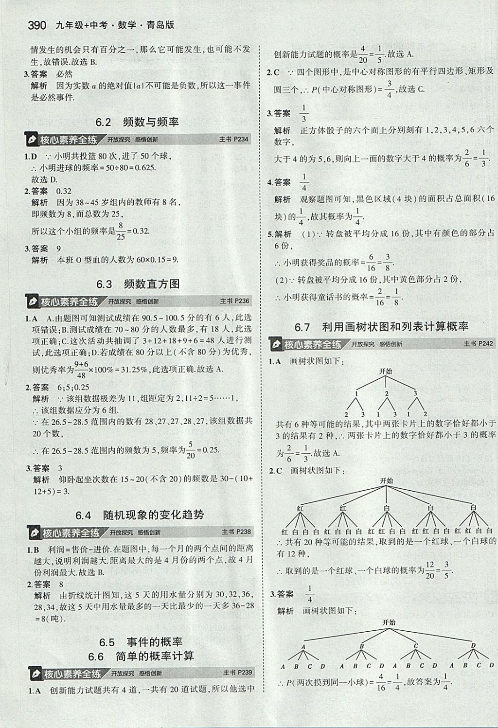 2018年5年中考3年模拟九年级加中考数学青岛版 参考答案第70页