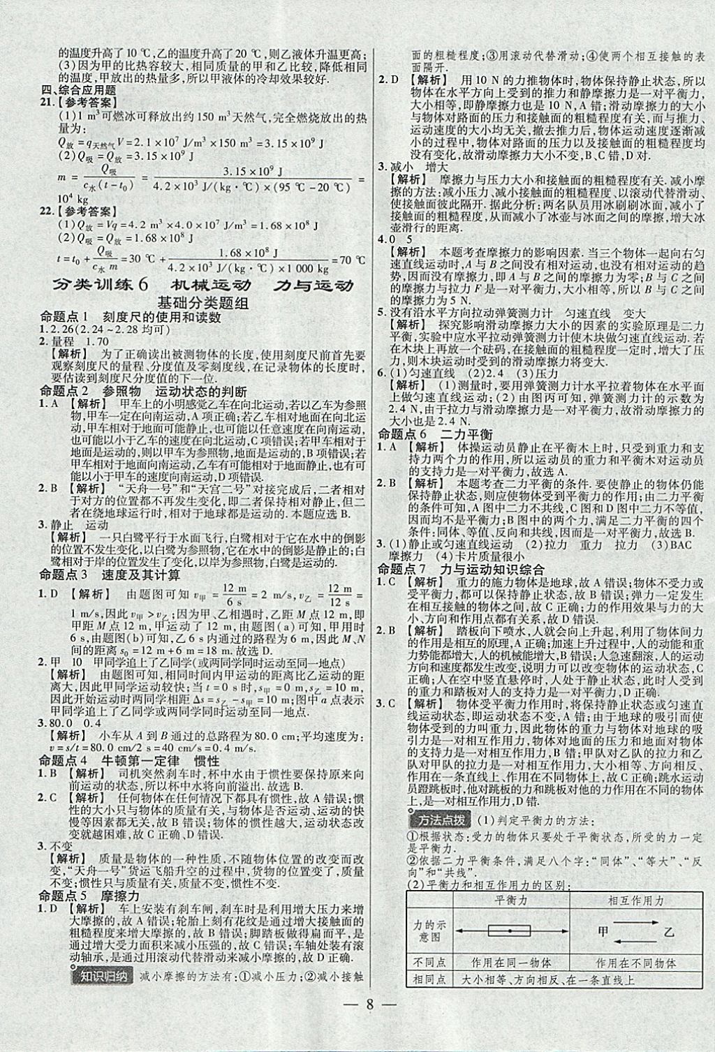 2018年金考卷全國各省市中考真題分類訓練物理第6年第6版 參考答案第8頁