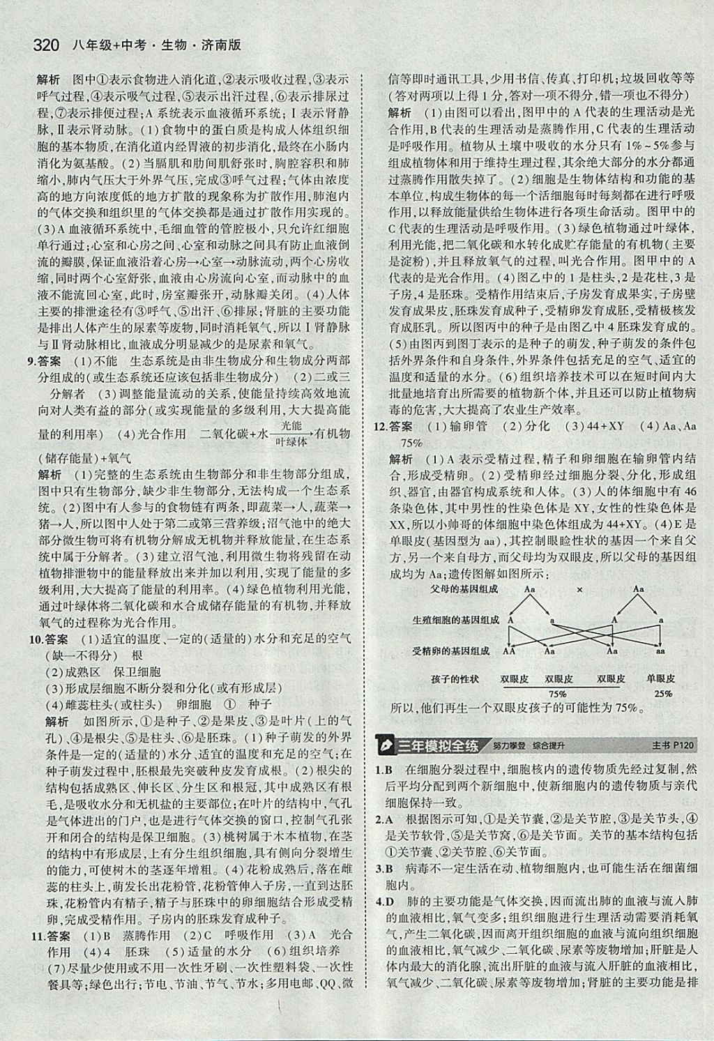 2018年5年中考3年模擬八年級加中考生物濟南版 參考答案第32頁