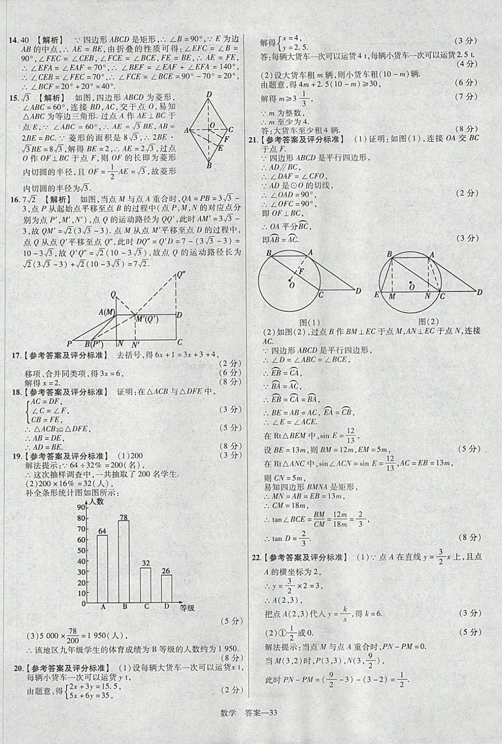 2018年金考卷湖北中考45套汇编数学第13年第13版 参考答案第33页