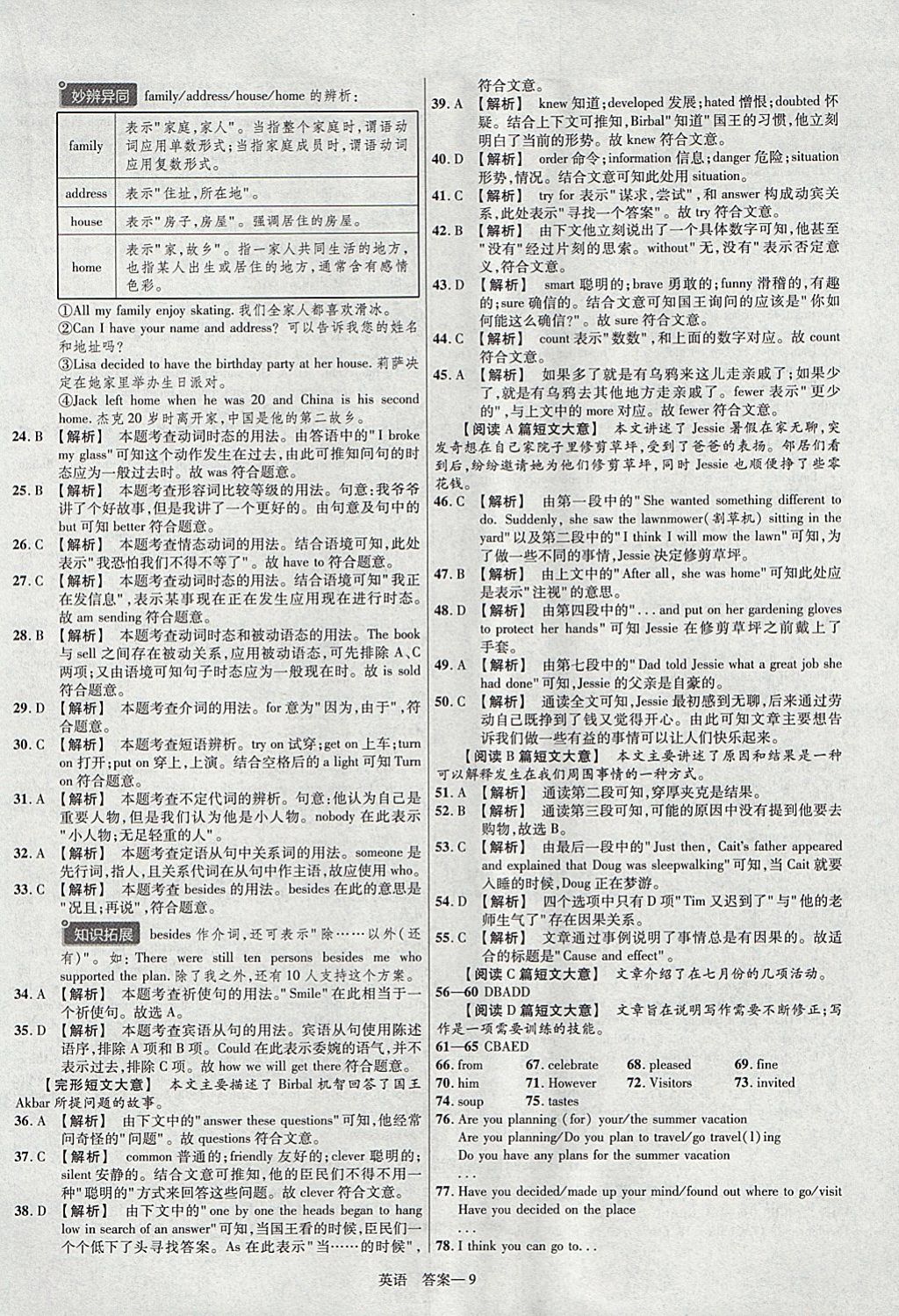 2018年金考卷河南中考45套匯編英語第9年第9版 參考答案第9頁