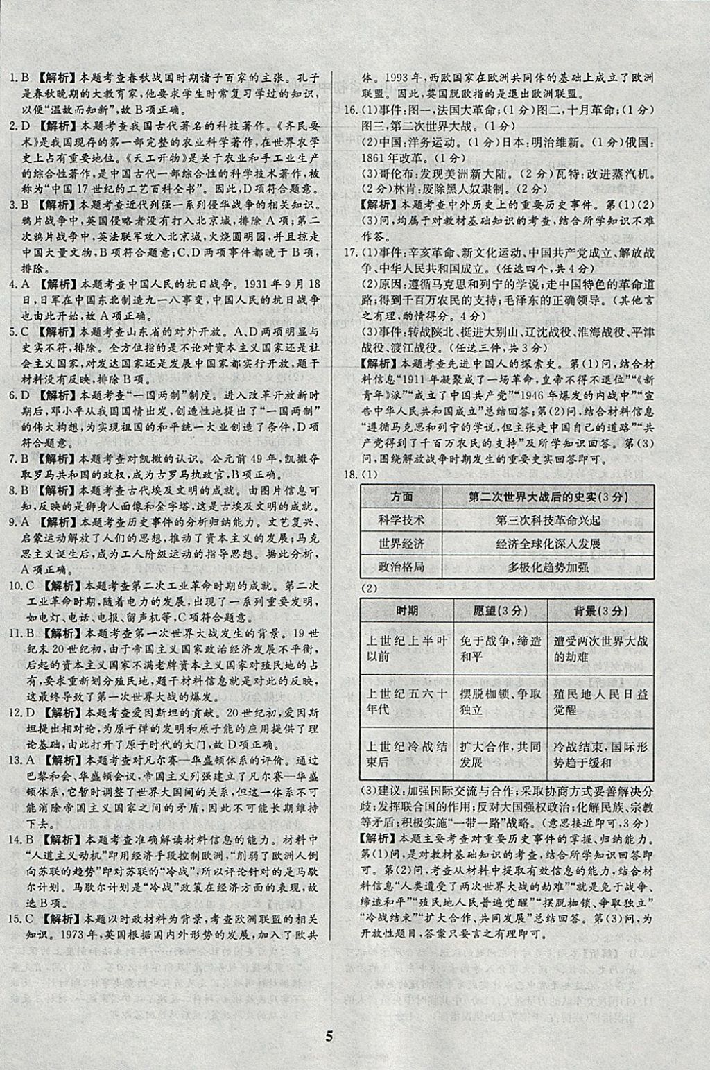 2018年智樂文化山東省初中學(xué)業(yè)水平考試專用中考真題匯編歷史 參考答案第5頁