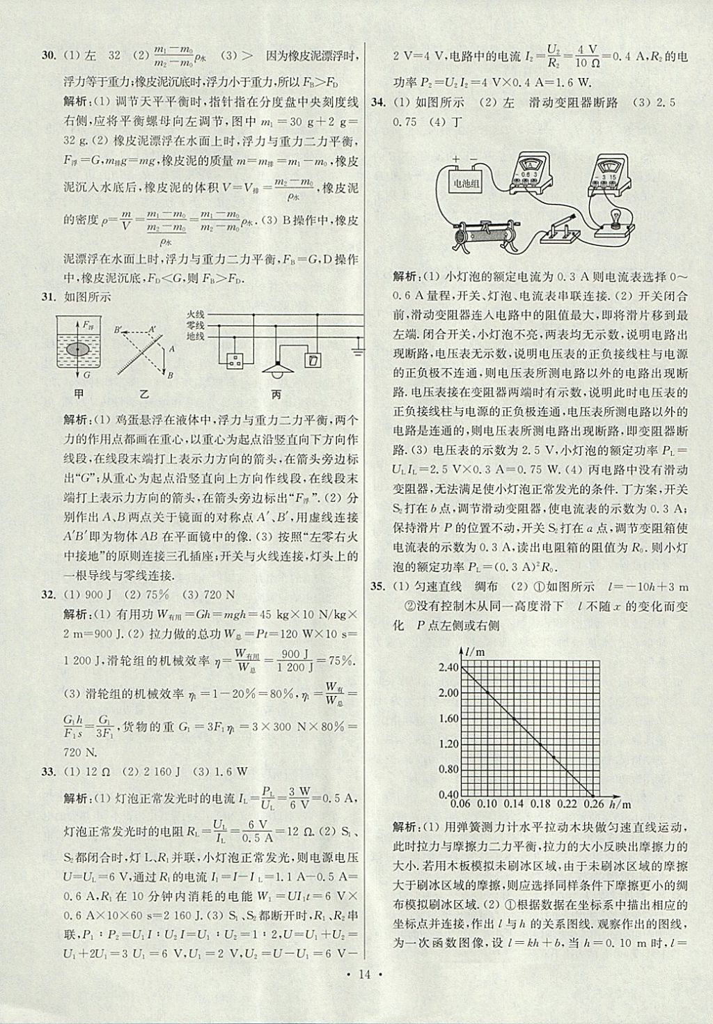 2018年江苏13大市中考试卷与标准模拟优化38套物理 参考答案第14页