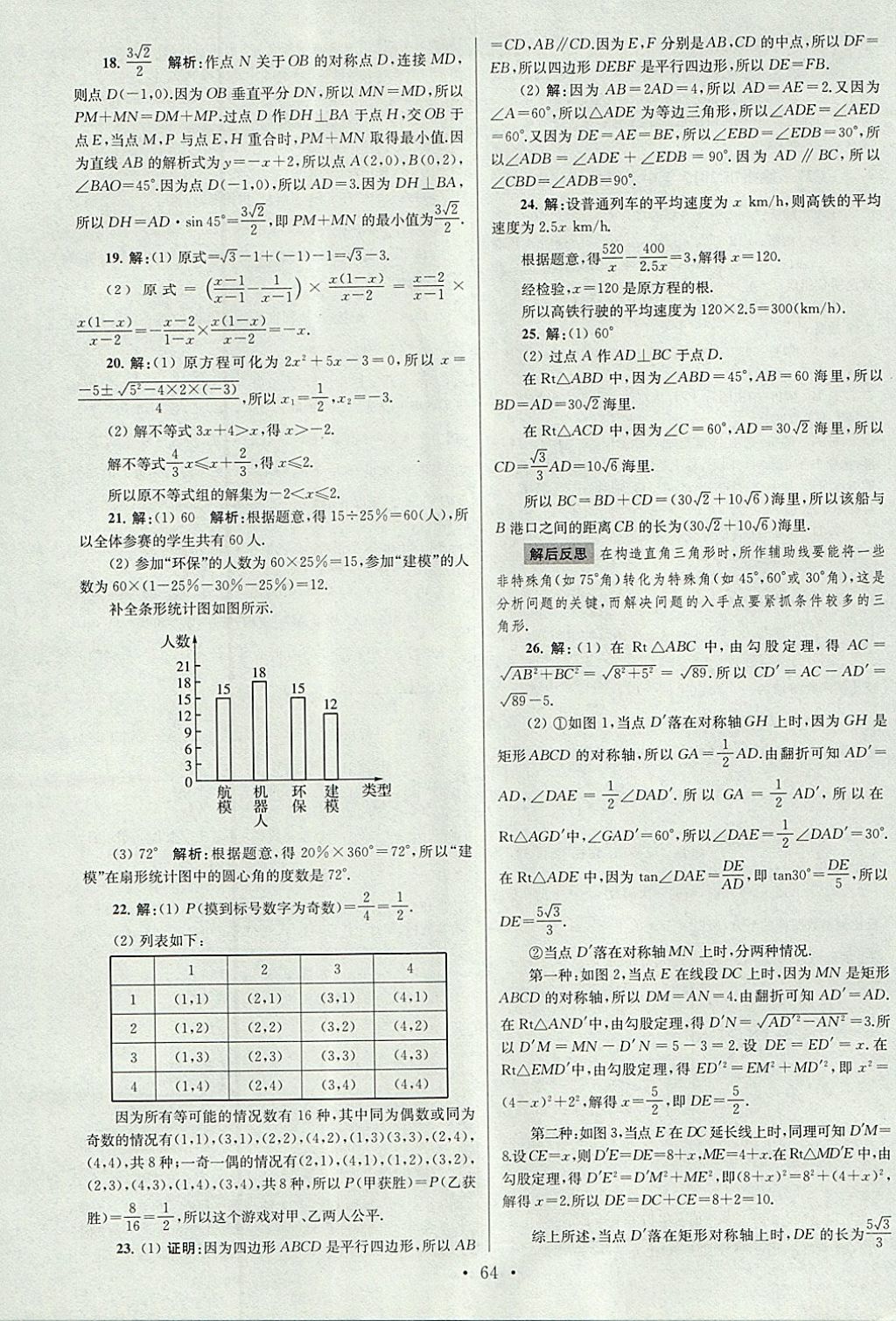 2018年江苏13大市中考试卷与标准模拟优化38套数学 参考答案第64页