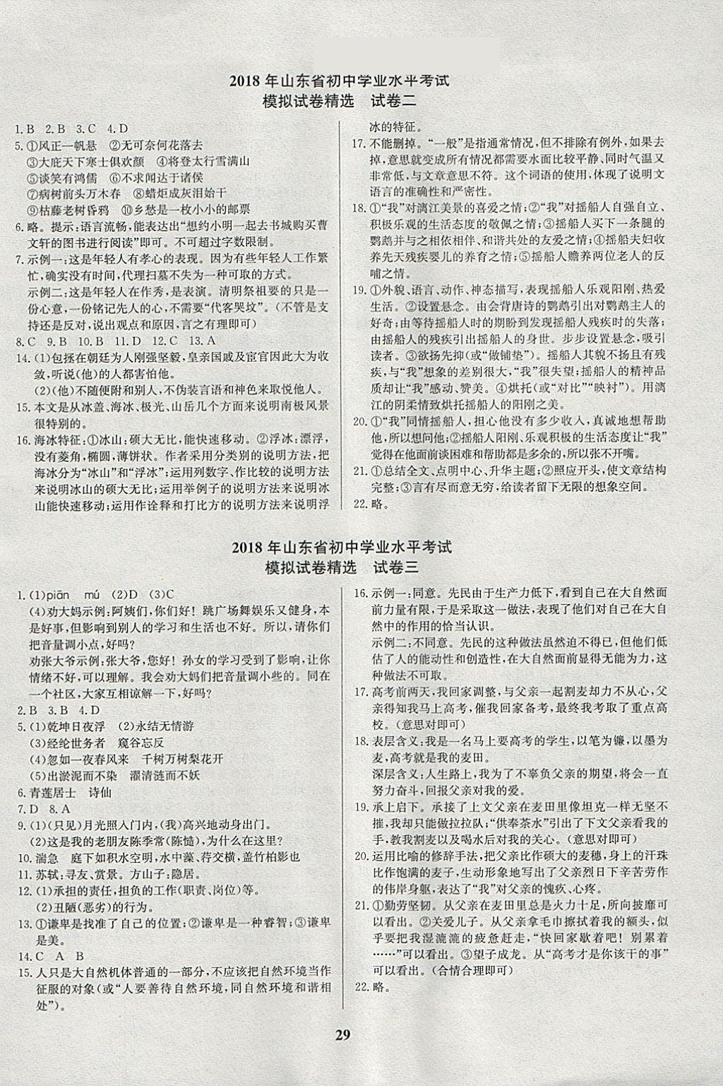 2018年智樂文化山東省初中學(xué)業(yè)水平考試專用中考真題匯編語文 參考答案第29頁