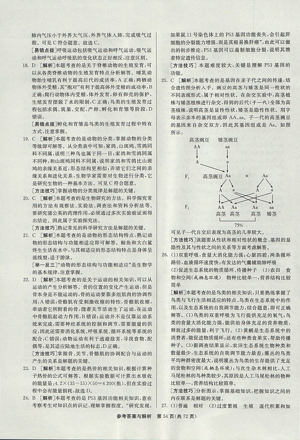 2018年春雨教育考必勝2017年山東省中考試卷精選生物 參考答案第54頁