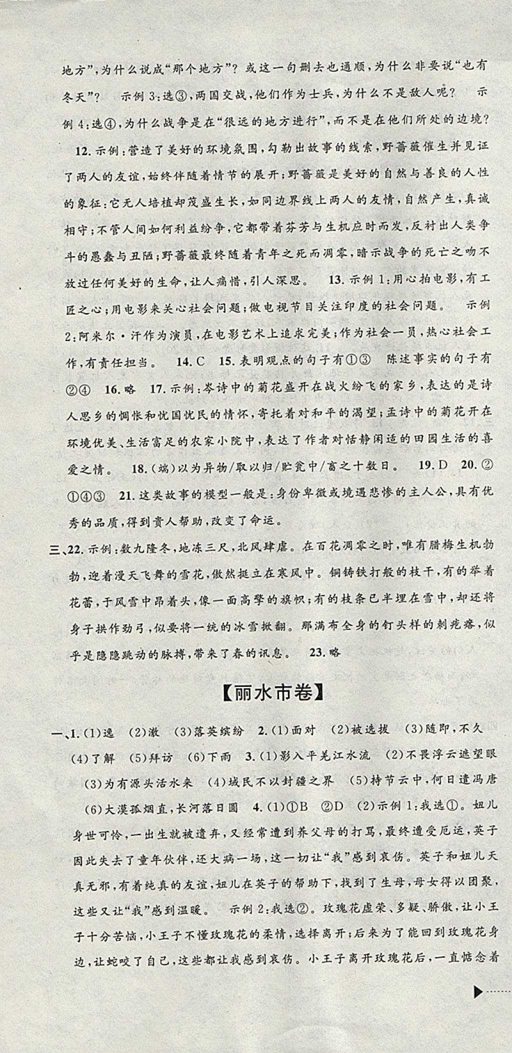 2018年中考必備2017中考利劍浙江省中考試卷匯編語文 參考答案第13頁