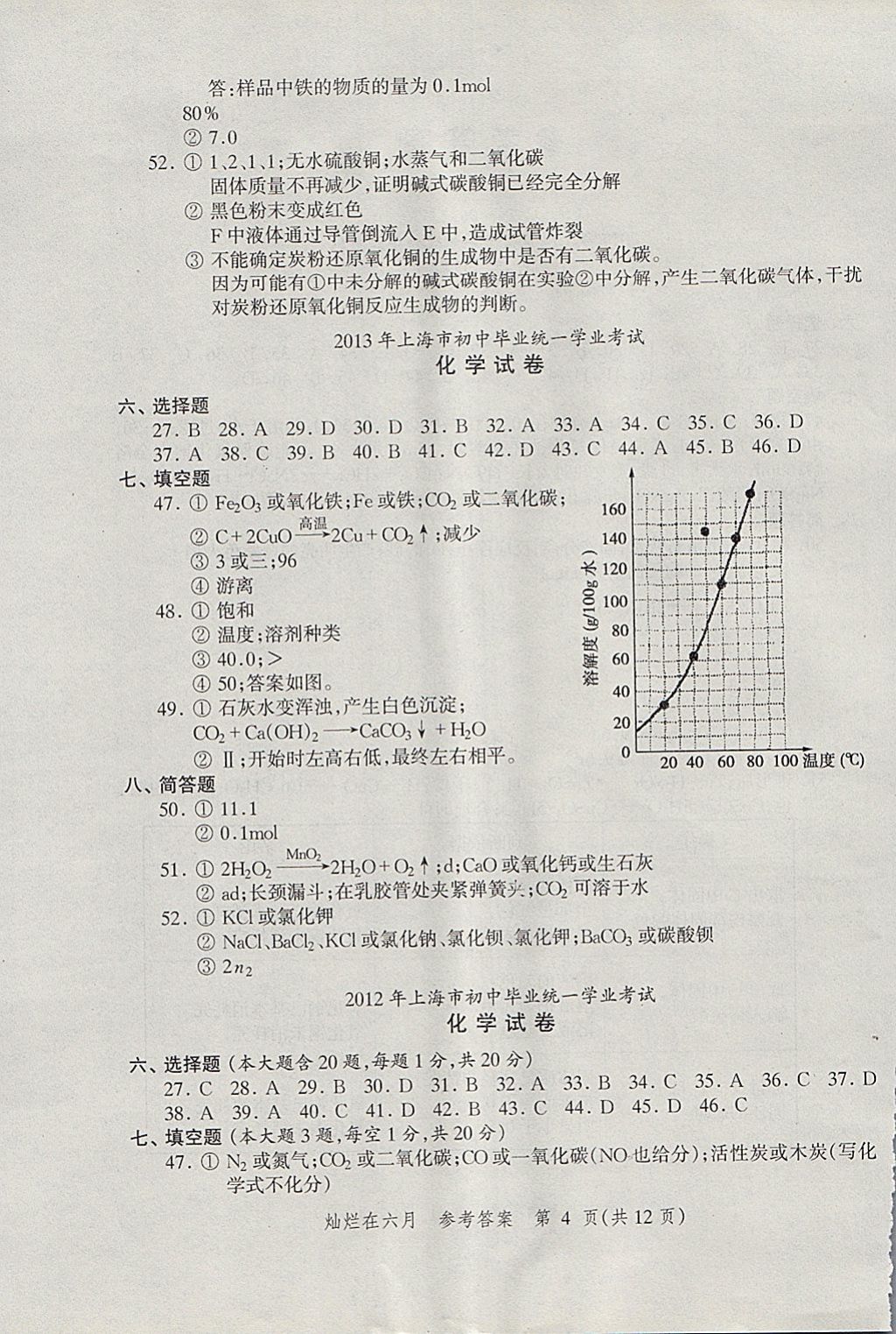 2018年燦爛在六月上海中考真卷化學(xué) 參考答案第4頁