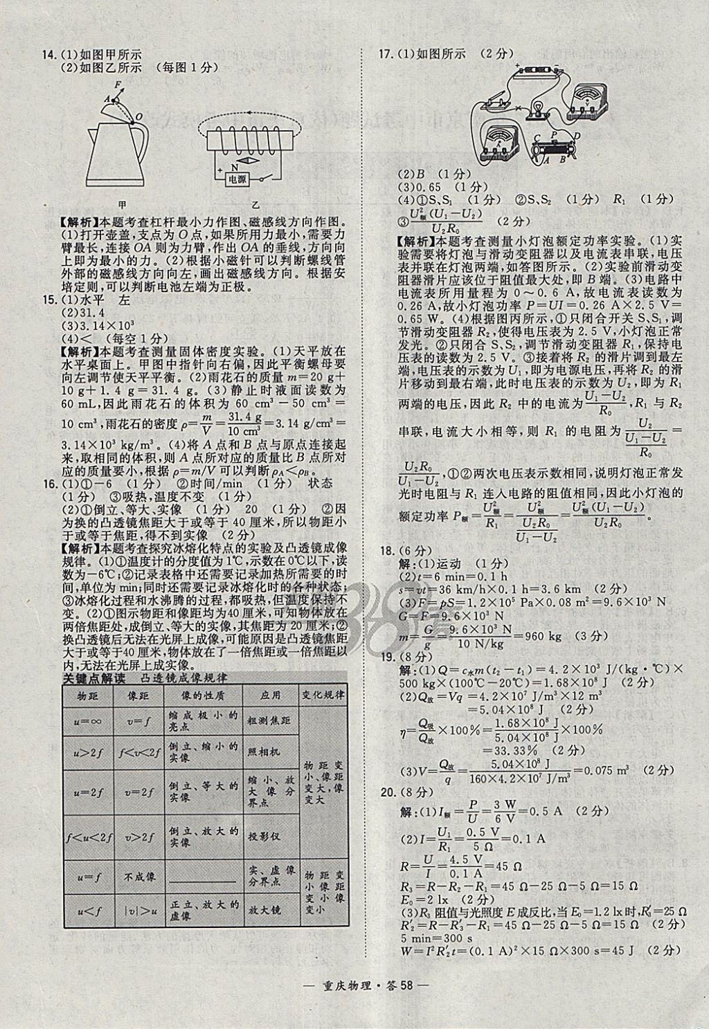 2018年天利38套重慶市中考試題精選物理 參考答案第58頁