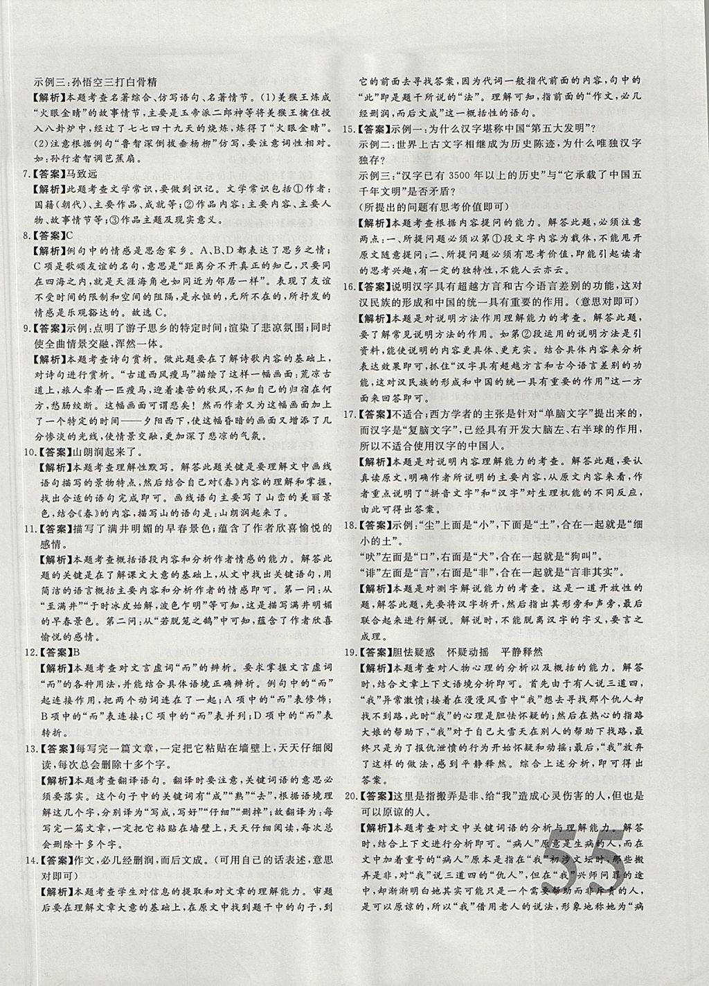 2018年尚文教育河北省首席中考真題精選語文 參考答案第6頁