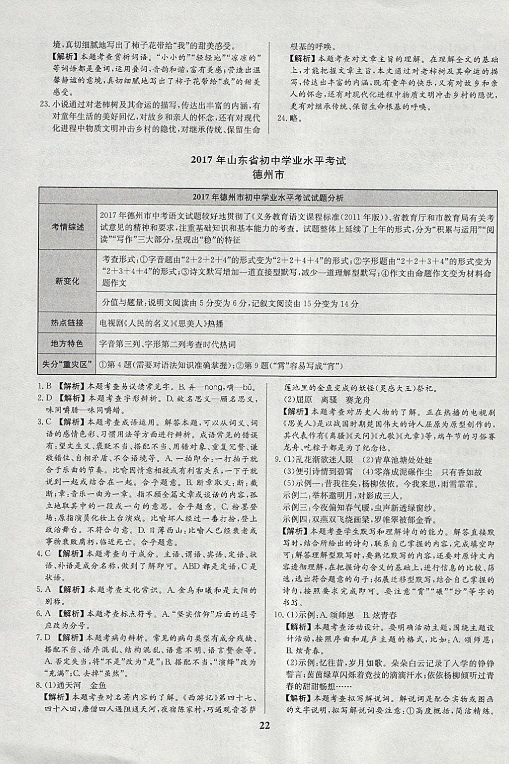 2018年智樂(lè)文化山東省初中學(xué)業(yè)水平考試專用中考真題匯編語(yǔ)文 參考答案第22頁(yè)