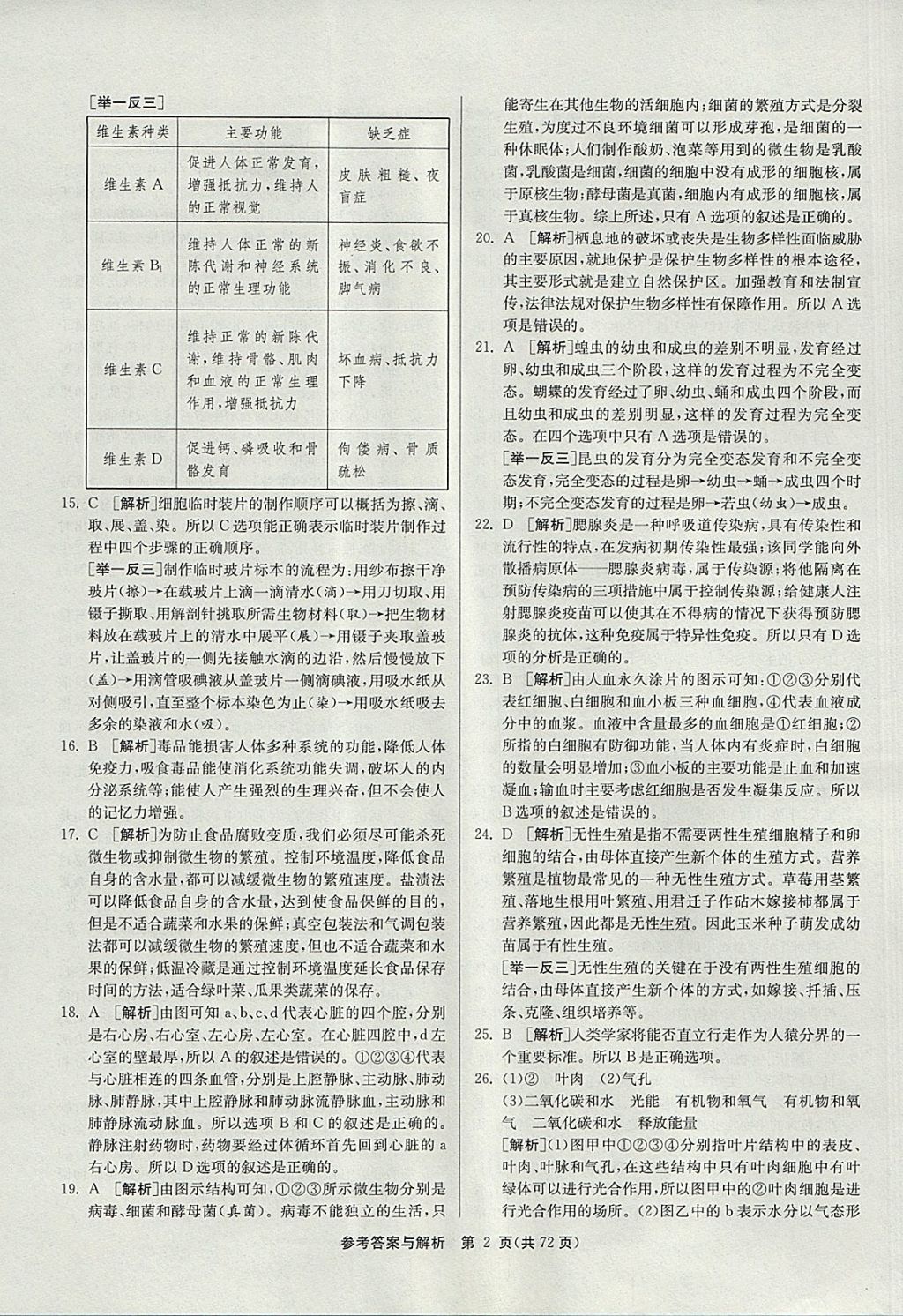 2018年春雨教育考必勝2017年山東省中考試卷精選生物 參考答案第2頁